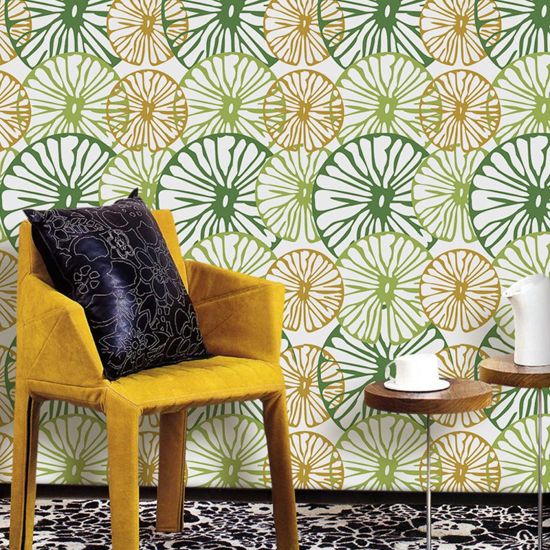 Cottage Lemon Slice Wallpaper Panels Pastel Color Self-Adhesive Wall Art for Sitting Room Green Clearhalo 'Country wall decor' 'Rustic' 'Wallpaper' Wall Decor' 1922256