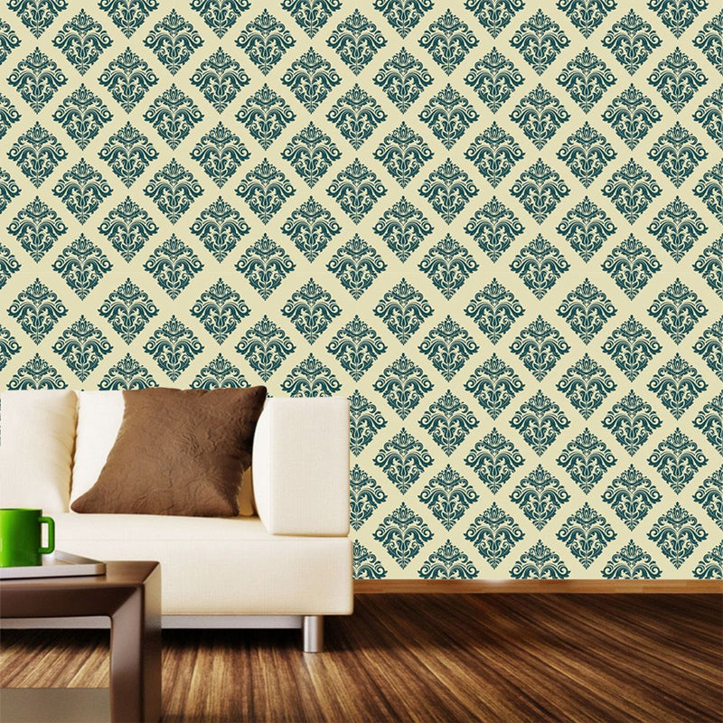 Self-Stick Jacquard Wallpaper Panels Vintage Beautiful Latticework Wall Art in Green, 4' x 20.5" Clearhalo 'Vintage wall decor' 'Vintage' 'Wallpaper' Wall Decor' 1922278