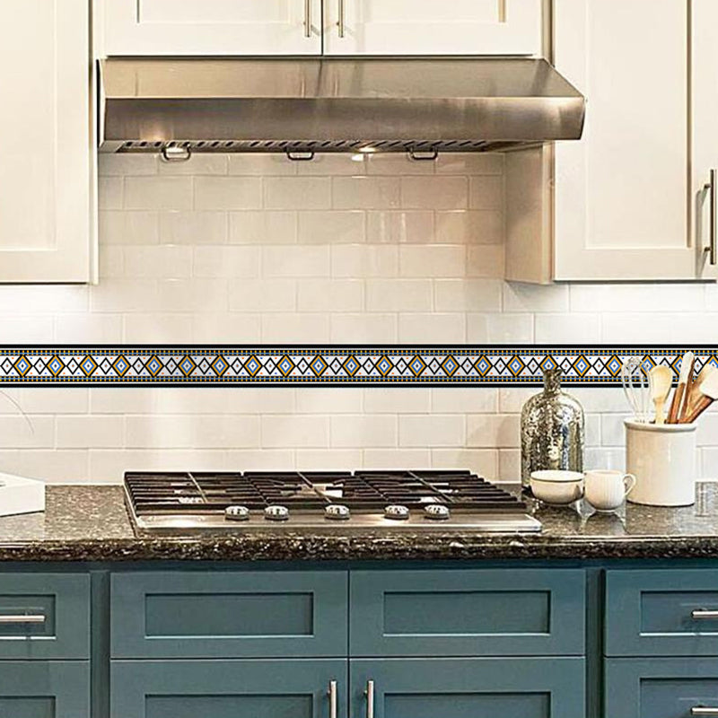 Modern Diamond Pattern Wallpaper Border for Kitchen Backsplash 6.5' L x 4" W Adhesive Wall Decor in Black Black Clearhalo 'Modern wall decor' 'Modern' 'Wallpaper' Wall Decor' 1922286