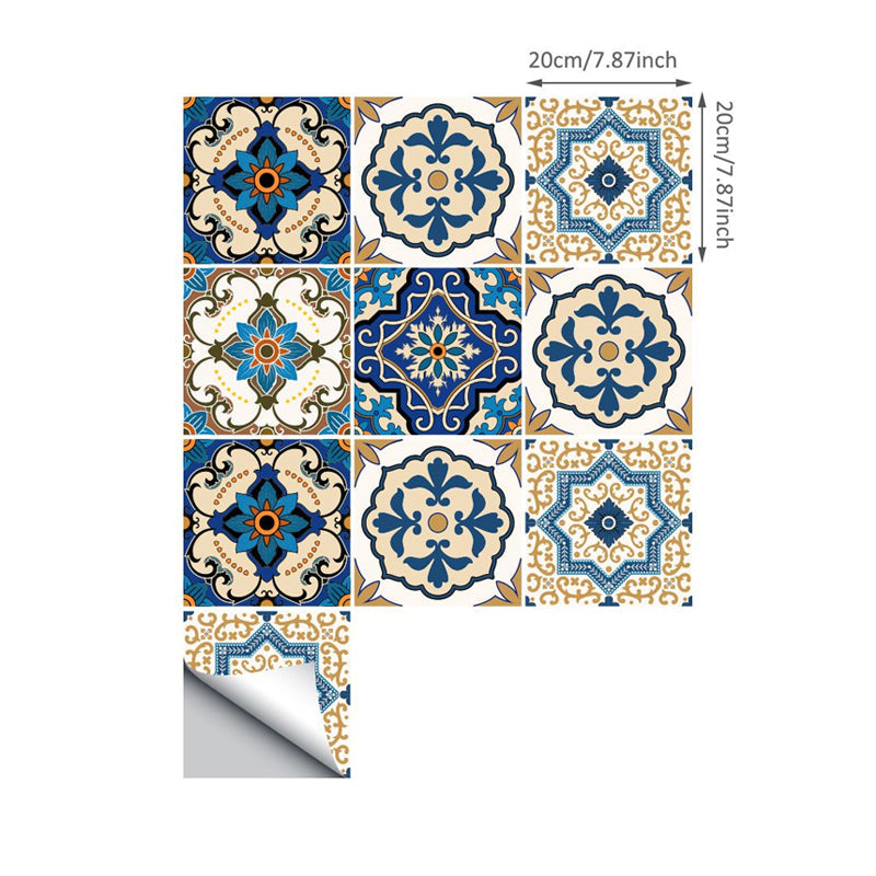 Blue Moroccan Wallpaper Panel Set 8' x 8" Flower Tiles Peel off Wall Decor for Kitchen Clearhalo 'Wall Decor' 'Wallpaper' 1922379
