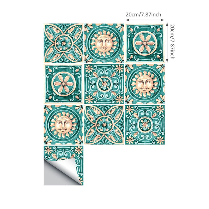 Egypt Tribal Pattern Stick Wallpapers Green Faux Embossed Sun and Flower Tile Wall Decor Clearhalo 'Wall Decor' 'Wallpaper' 1922398
