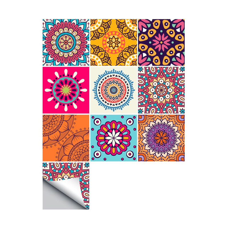 Boho-Chic Mandala Wallpaper Panels for Kitchen 8' L x 8" W Adhesive Wall Art in Orange Clearhalo 'Wall Decor' 'Wallpaper' 1922405