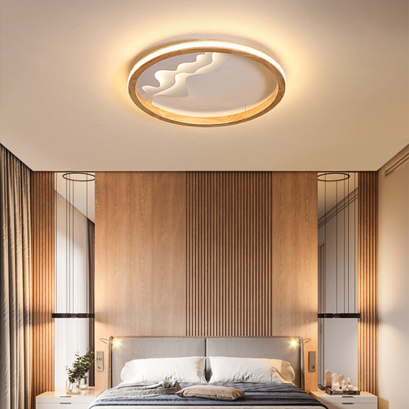 Ring Flush Mount Fixture Modern Wood 13"/15"/21" W LED Beige/White Flush Light for Bedroom, Natural/3 Color/Remote Control Stepless Dimming Clearhalo 'Ceiling Lights' 'Close To Ceiling Lights' 'Close to ceiling' 'Flush mount' Lighting' 1922613