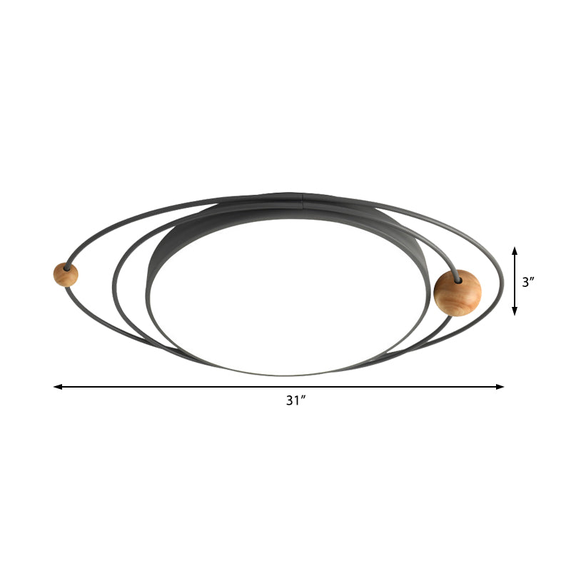 Drum Flush Lamp with Orbit Design Nordic Style Metal Led Indoor Flush Ceiling Light in Green/Grey/White, 21"/26"/31" W Clearhalo 'Ceiling Lights' 'Close To Ceiling Lights' 'Close to ceiling' 'Flush mount' Lighting' 1922645