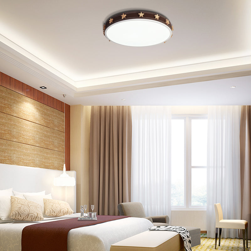 12"/16"/19.5" W Rubber Round Flush Mount Lighting with Star Accents Modern Led Ceiling Flush Light in Brown Clearhalo 'Ceiling Lights' 'Close To Ceiling Lights' 'Close to ceiling' 'Flush mount' Lighting' 1922655