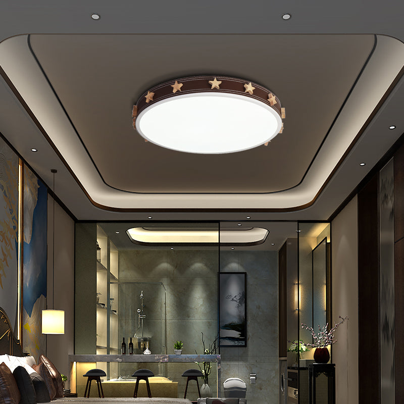 12"/16"/19.5" W Rubber Round Flush Mount Lighting with Star Accents Modern Led Ceiling Flush Light in Brown Clearhalo 'Ceiling Lights' 'Close To Ceiling Lights' 'Close to ceiling' 'Flush mount' Lighting' 1922659