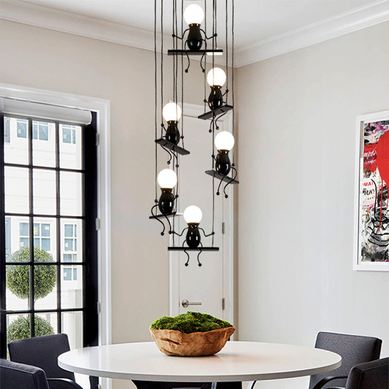 3/4/6 Bulbs Little People Multi Pendant Light Contemporary Metal Hanging Light Fixture in Black 6 Black Clearhalo 'Ceiling Lights' 'Pendant Lights' 'Pendants' Lighting' 1922711_c52fe2cd-d02c-4500-9d00-f928efe178ba