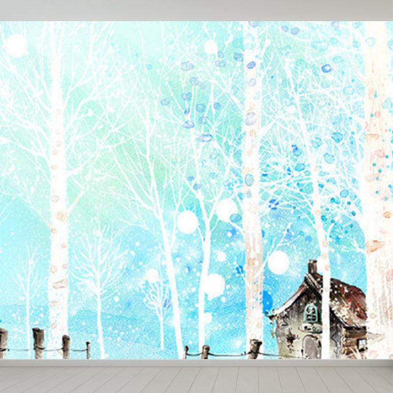 Giant Contemporary Wall Mural in Pastel Color Leafless Trees Wall Art, Custom Printed Clearhalo 'Wall Decor' 'Wall Mural' 1922733