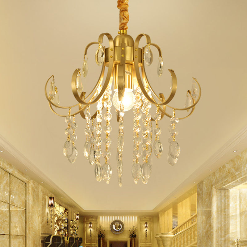 Glam Teardrop Pendant Light Metal Curved Arm Cascading Crystal Strands Chandelier Gold Clearhalo 'Ceiling Lights' 'Modern Pendants' 'Modern' 'Pendant Lights' 'Pendants' Lighting' 1926834