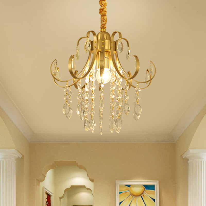 Glam Teardrop Pendant Light Metal Curved Arm Cascading Crystal Strands Chandelier Clearhalo 'Ceiling Lights' 'Modern Pendants' 'Modern' 'Pendant Lights' 'Pendants' Lighting' 1926835