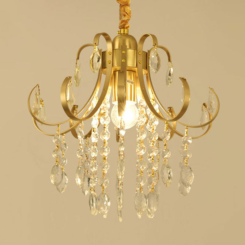 Glam Teardrop Pendant Light Metal Curved Arm Cascading Crystal Strands Chandelier Clearhalo 'Ceiling Lights' 'Modern Pendants' 'Modern' 'Pendant Lights' 'Pendants' Lighting' 1926837