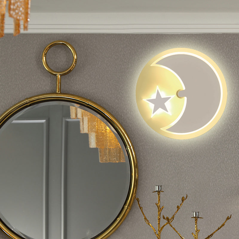 Moon & Star Wall Sconce Modern Romantic Acrylic LED Sconce Light for Study Room White Clearhalo 'Wall Lamps & Sconces' 'Wall Lights' Lighting' 192686