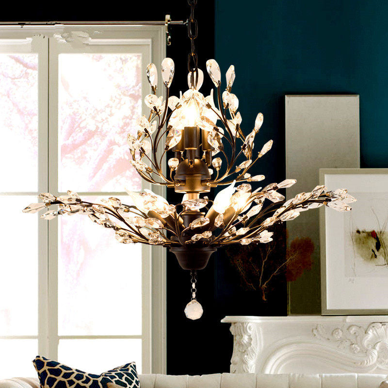 Candle Bare Bulb Metal Chandelier Crystal Teardrop Chandelier with Crystal Ball Final Clearhalo 'Ceiling Lights' 'Chandeliers' 'Modern Chandeliers' 'Modern' Lighting' 1926951