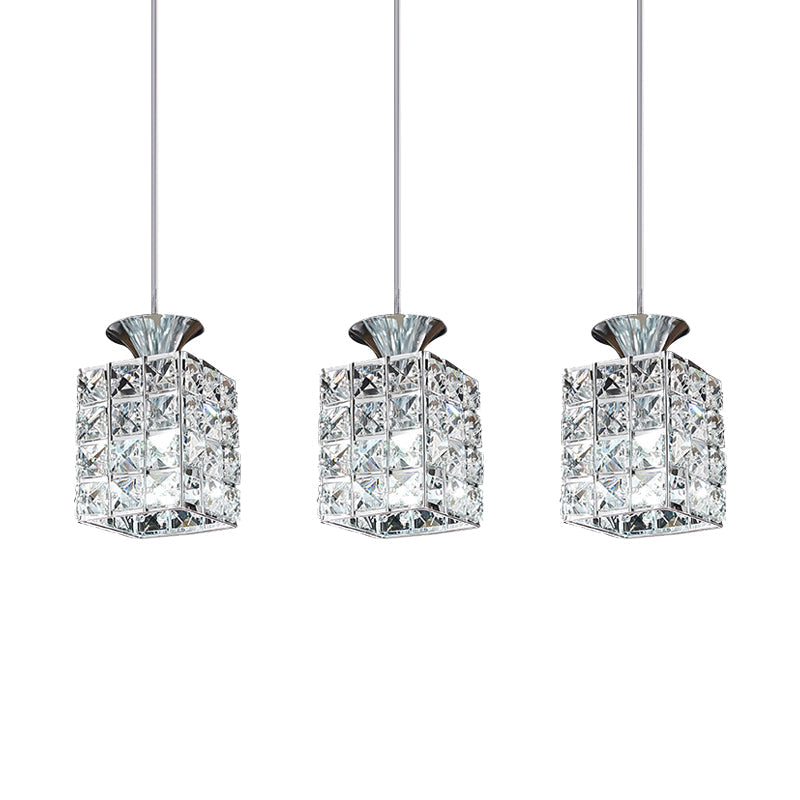 3-Light Crystal Island Light Rectangle Shade Cutout Linear Pendant Light Clearhalo 'Ceiling Lights' 'Modern Pendants' 'Modern' 'Pendant Lights' 'Pendants' Lighting' 1926973