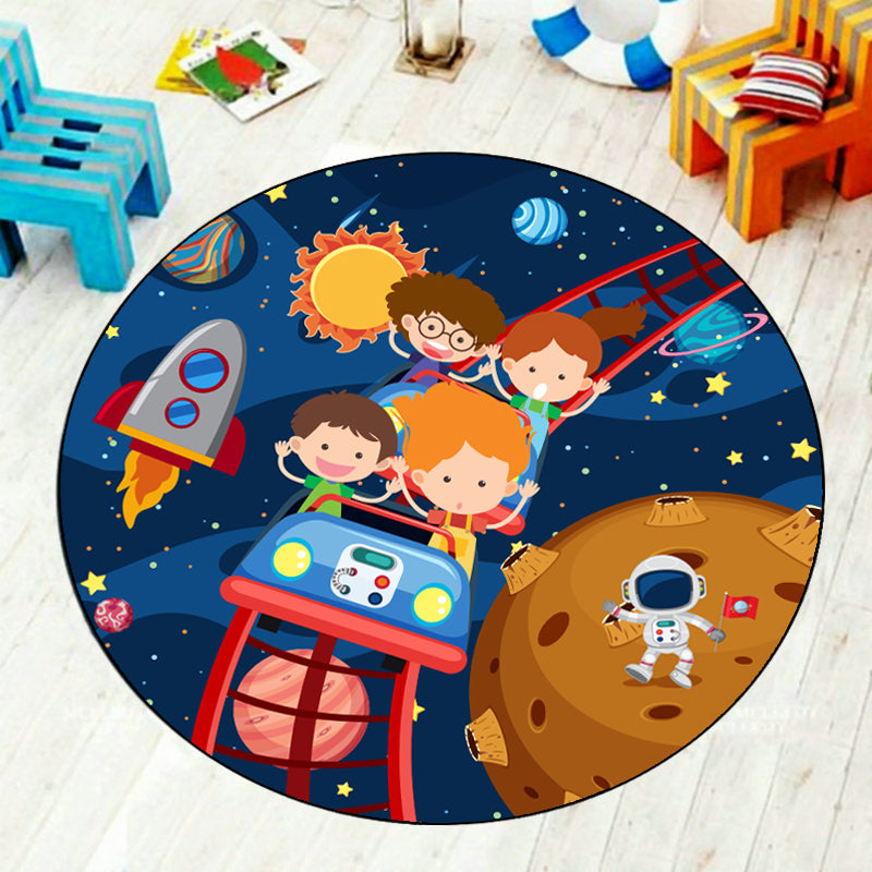 Multi Color Cartoon Rug Synthetics Universe Area Carpet Anti-Slip Easy Care Rug for Kids Bedroom Dark Blue Clearhalo 'Area Rug' 'Rug' 1927299