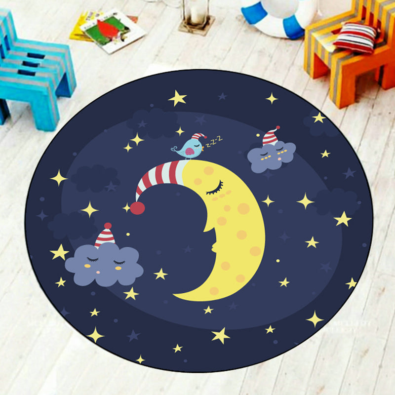 Multi Color Cartoon Rug Synthetics Universe Area Carpet Anti-Slip Easy Care Rug for Kids Bedroom Dark Navy Clearhalo 'Area Rug' 'Rug' 1927305
