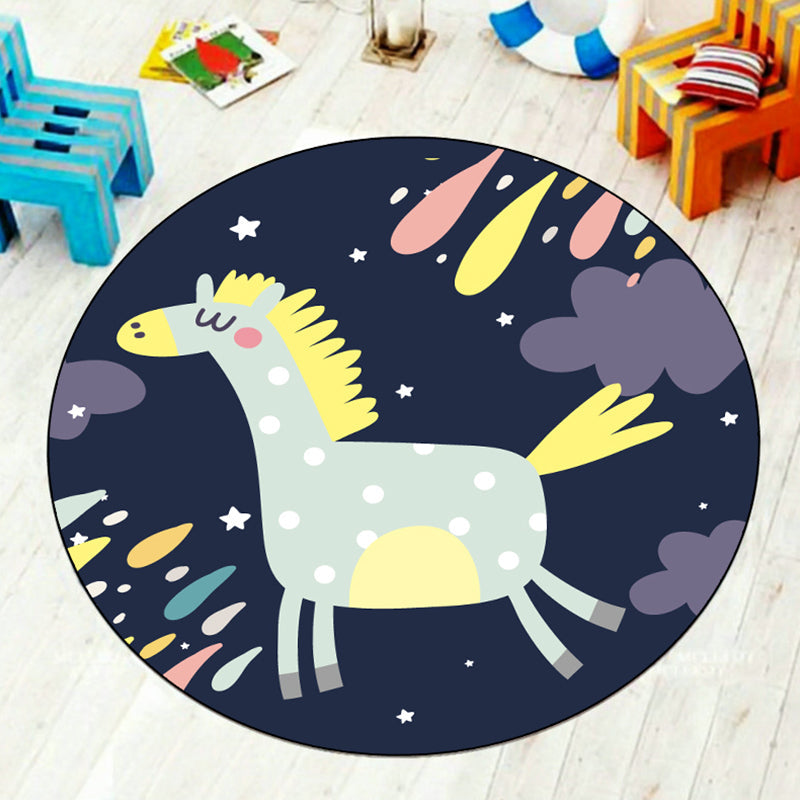 Cartoon Nursery Rug Multi-Color Animal Carpet Polyester Washable Stain-Proof Anti-Slip Backing Rug Dark Blue Clearhalo 'Area Rug' 'Rug' 1927315