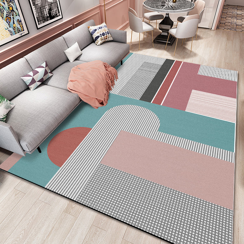 Pastel Morandi Color Block Rug Synthetics Nordic Area Carpet Anti-Slip Backing Easy Care Rug for Home Pink Clearhalo 'Area Rug' 'Rug' 1927380