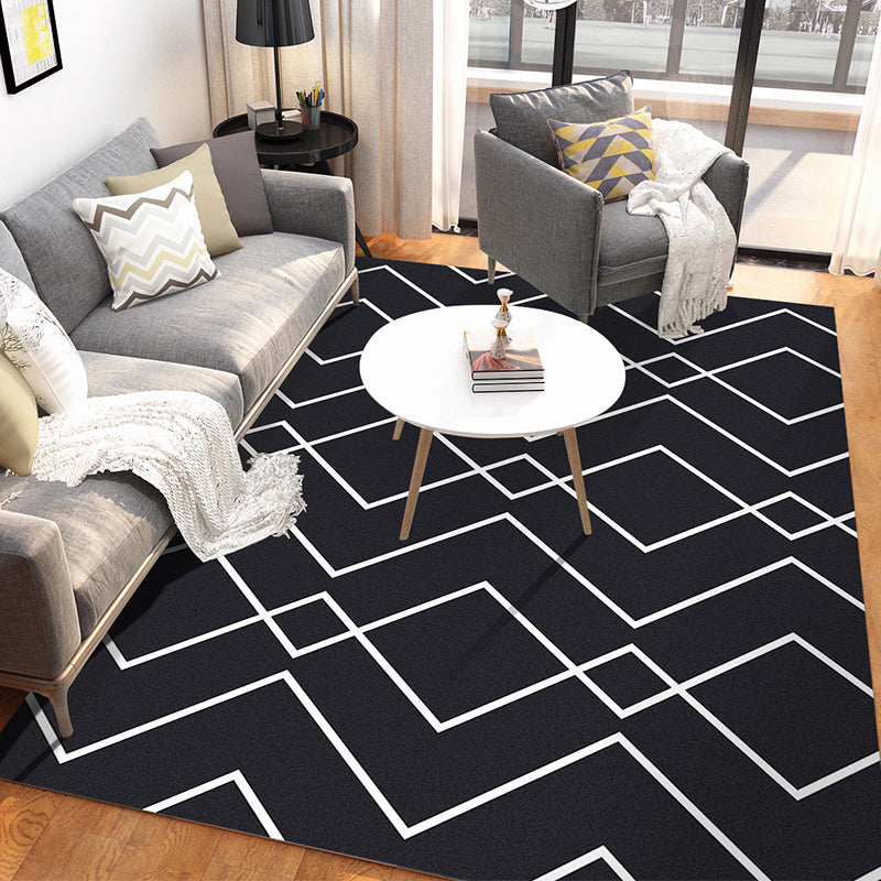 Minimalism Line Art Indoor Rug Dark Color Synthetics Rug Anti-Slip Pet Friendly Carpet for Family Room Black Clearhalo 'Area Rug' 'Modern' 'Rugs' Rug' 1927441