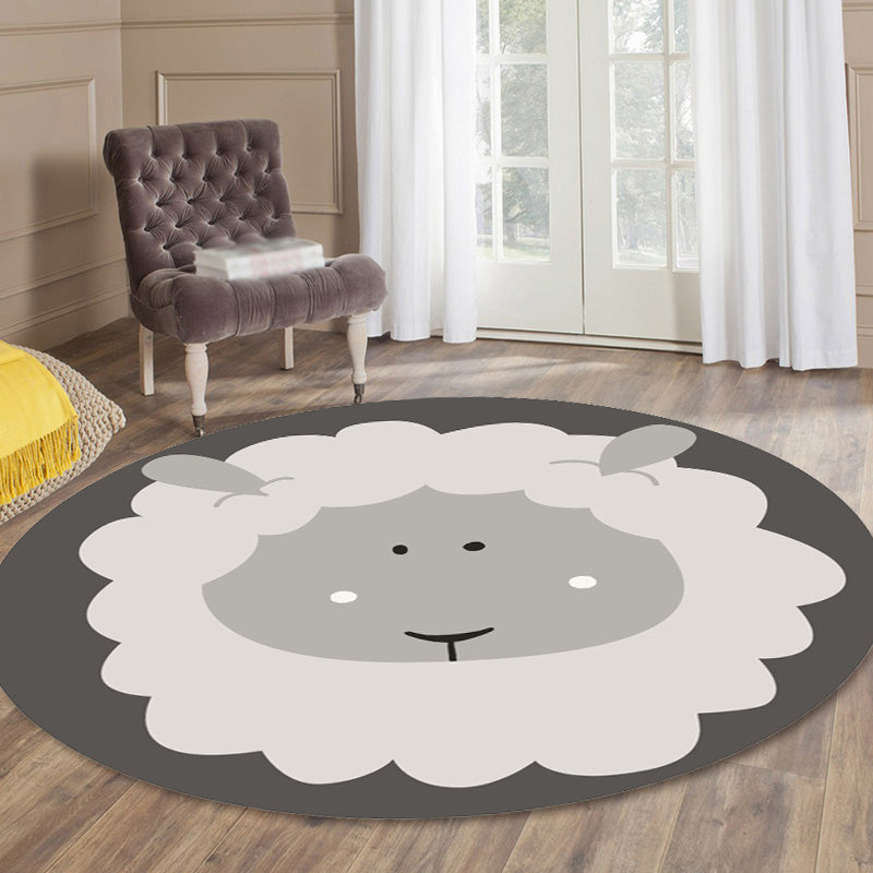 Dark Color Cartoon Area Rug Synthetics Animal Head Carpet Stain-Proof Non-Slip Rug for Nursery Grey Clearhalo 'Area Rug' 'Rug' 1927523