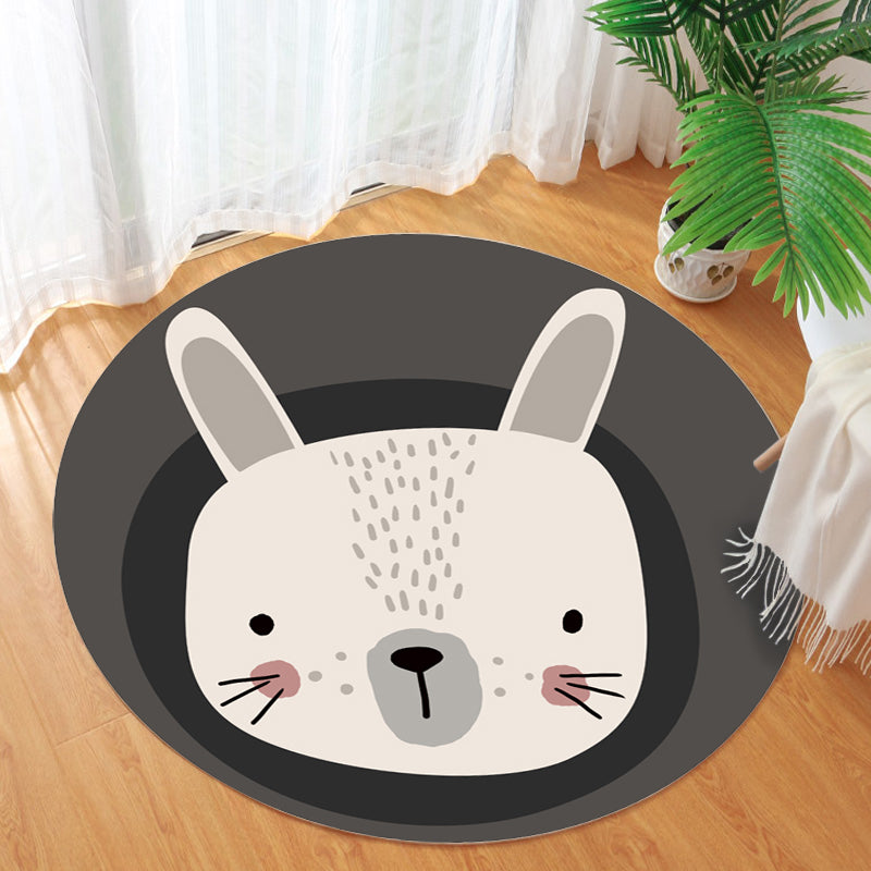 Dark Color Cartoon Area Rug Synthetics Animal Head Carpet Stain-Proof Non-Slip Rug for Nursery Black Clearhalo 'Area Rug' 'Rug' 1927529