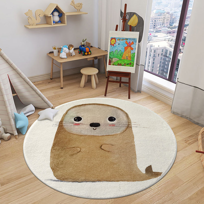 Cartoon Animal Indoor Rug Soft Color Polyester Rug Anti-Slip Backing Washable Carpet for Childrens Bedroom Brown Clearhalo 'Area Rug' 'Rug' 1927542