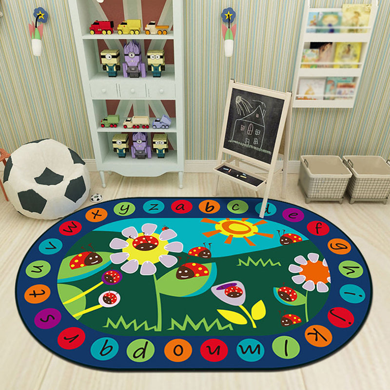 Multicolor Kids Room Rug Cartoon Alphabet Letters and Numbers Carpet Polyester Pet Friendly Rug Red Clearhalo 'Area Rug' 'Rug' 1927587