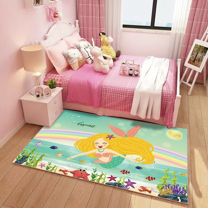 Dreamy Fairy Tale Area Rug Pastel Color Cartoon Rug Polypropylene Stain Resistant Carpet for Nursery Green Clearhalo 'Area Rug' 'Rug' 1927621