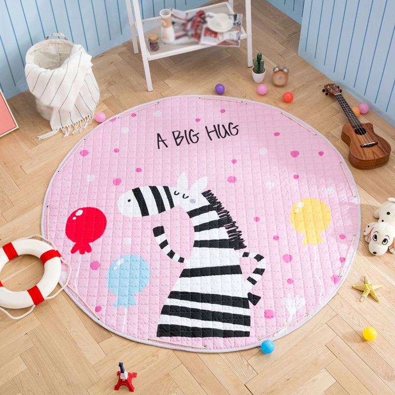 Kids Animal Area Rug Multicolor Cotton Carpet Stain-Proof Pet Friendly Rug for Child Bedroom Pink 4'11" x 4'11" Clearhalo 'Area Rug' 'Rug' 1927750