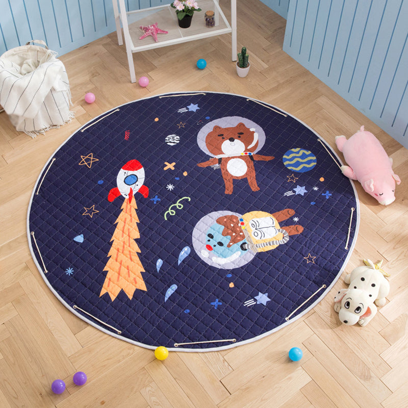Kids Animal Area Rug Multicolor Cotton Carpet Stain-Proof Pet Friendly Rug for Child Bedroom Black 4'11" x 4'11" Clearhalo 'Area Rug' 'Rug' 1927753