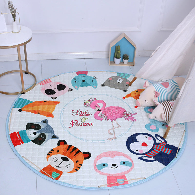 Cute Cartoon Indoor Rug Multicolor Animal Pattern Rug Washable Pet Friendly Anti-Slip Carpet for Nursery Dark Blue 4'11" x 4'11" Clearhalo 'Area Rug' 'Rug' 1927793