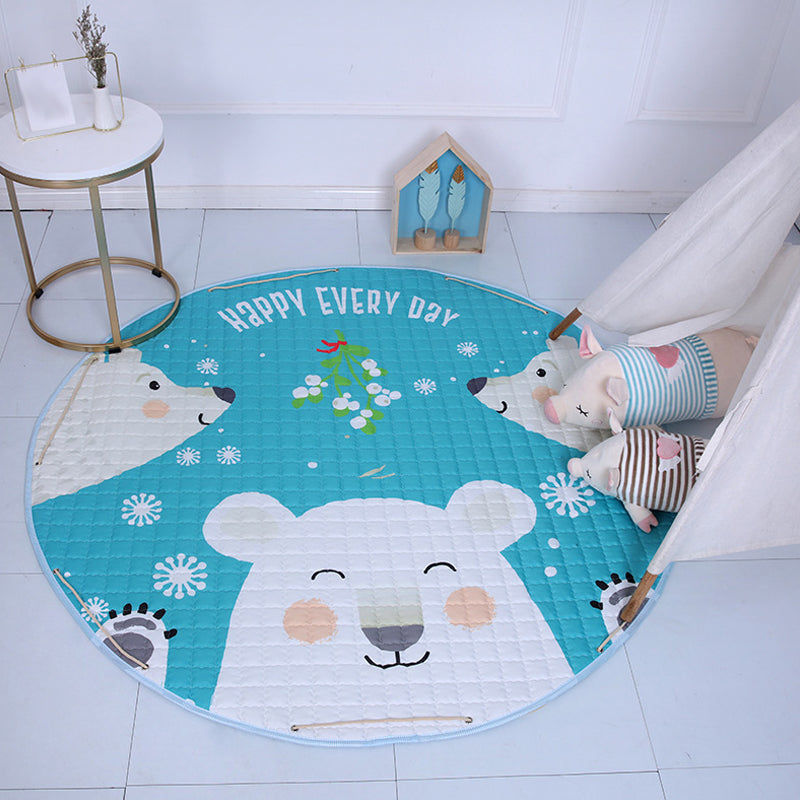 Cute Cartoon Indoor Rug Multicolor Animal Pattern Rug Washable Pet Friendly Anti-Slip Carpet for Nursery Lake Blue 4'11" x 4'11" Clearhalo 'Area Rug' 'Rug' 1927797