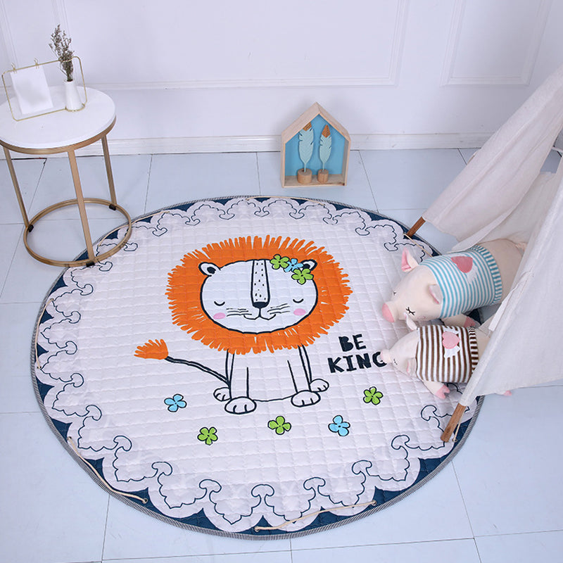 Cute Cartoon Indoor Rug Multicolor Animal Pattern Rug Washable Pet Friendly Anti-Slip Carpet for Nursery White 4'11" x 4'11" Clearhalo 'Area Rug' 'Rug' 1927798