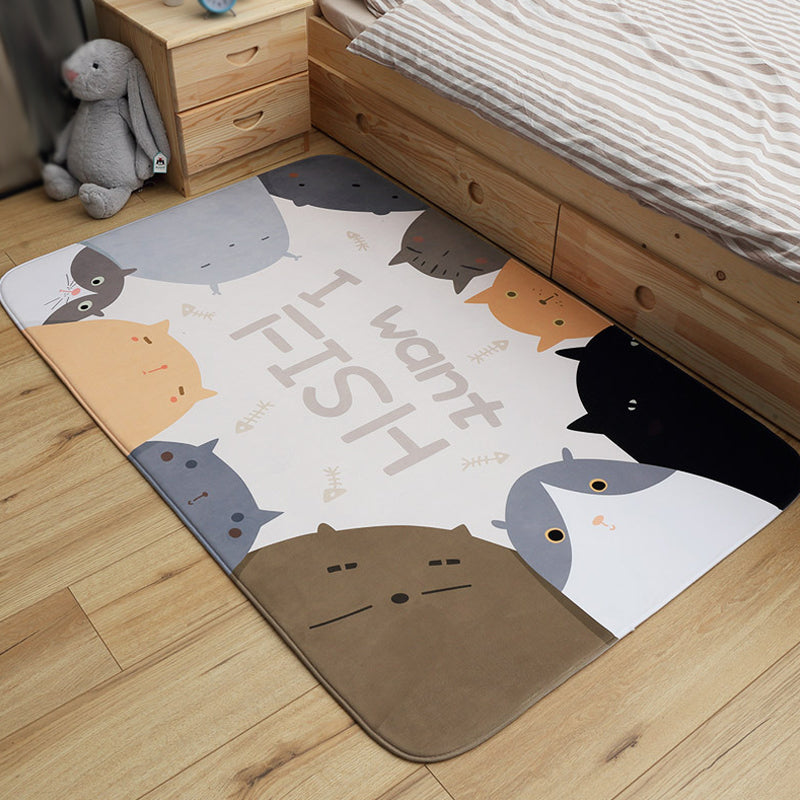 Cheerful Animal Rug with Inspiring Words Multi-Colored Cartoon Carpet Polyester Non-Slip Rug for Child Room Ivory Clearhalo 'Area Rug' 'Rug' 1927805