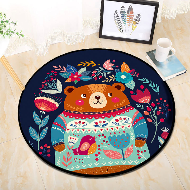 Cartoon Baby Room Rug Multi Color Animal in the Woods Carpet Polypropylene Stain Resistant Rug Navy Clearhalo 'Area Rug' 'Rug' 1927819