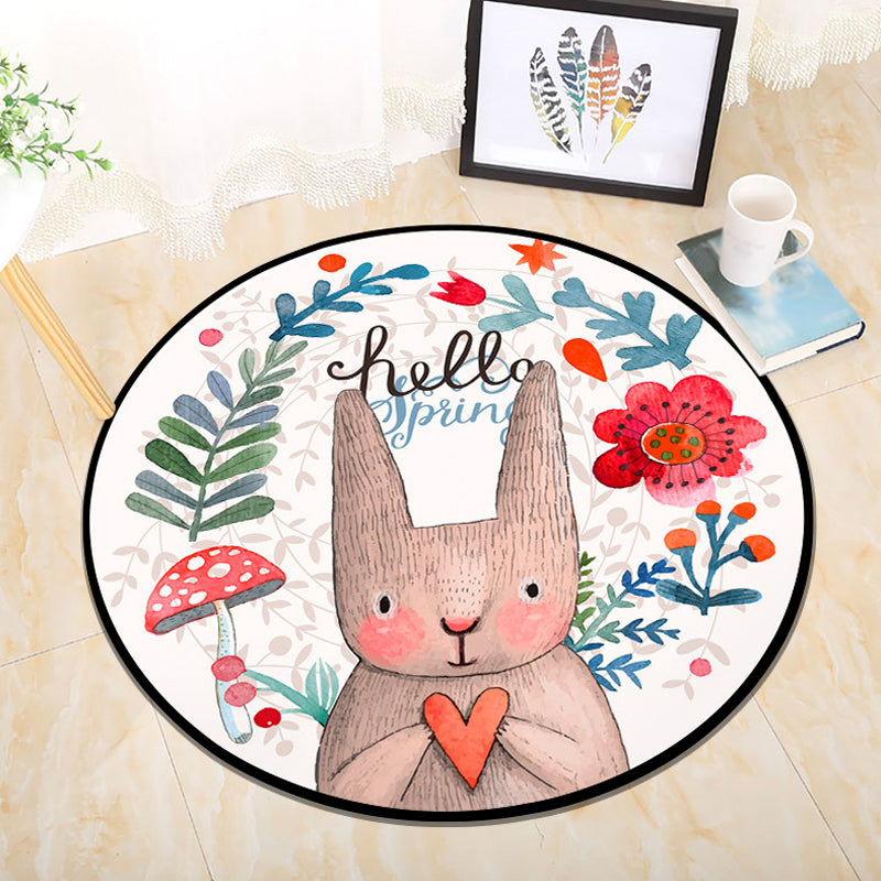Cartoon Baby Room Rug Multi Color Animal in the Woods Carpet Polypropylene Stain Resistant Rug Red Clearhalo 'Area Rug' 'Rug' 1927825