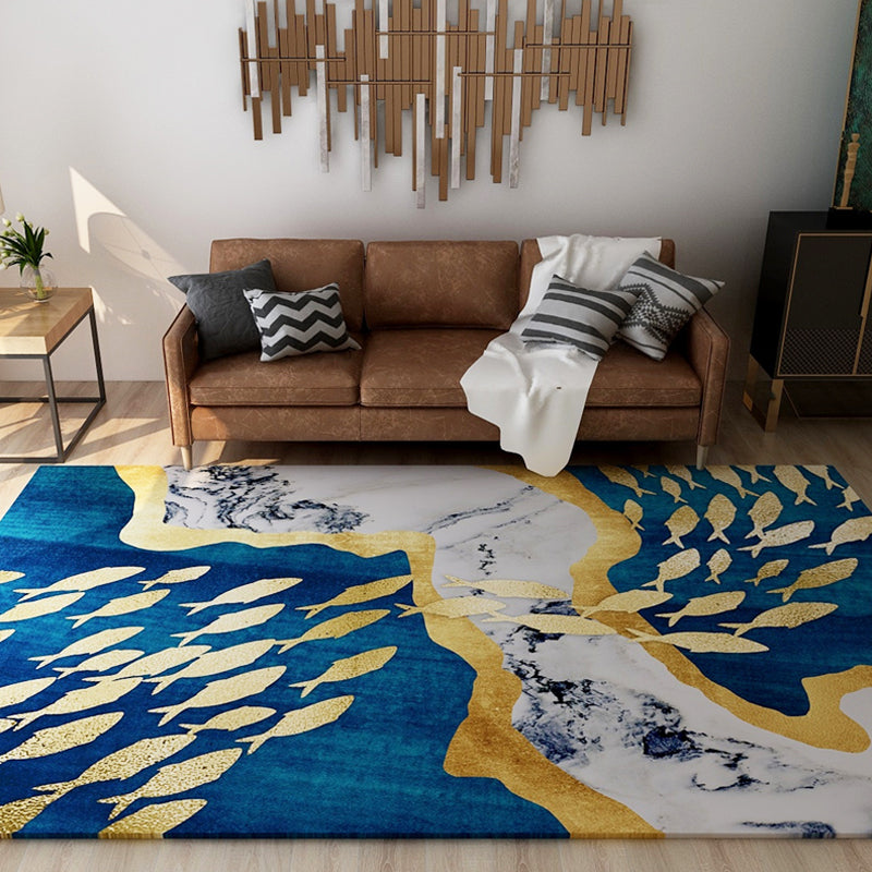 Novelty Dark Color Chinoiserie Rug Polypropylene Shoal of Fishes Pattern Carpet Anti-Slip Rug for Home Decoration Clearhalo 'Area Rug' 'Rug' 1928028