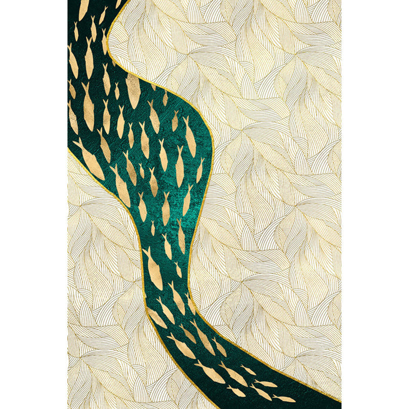 Dark Leaf Print Rug with River Cluster Fishes Polyester Asian Style Carpet Stain Resistant Rug for Living Room Clearhalo 'Area Rug' 'Rug' 1928037