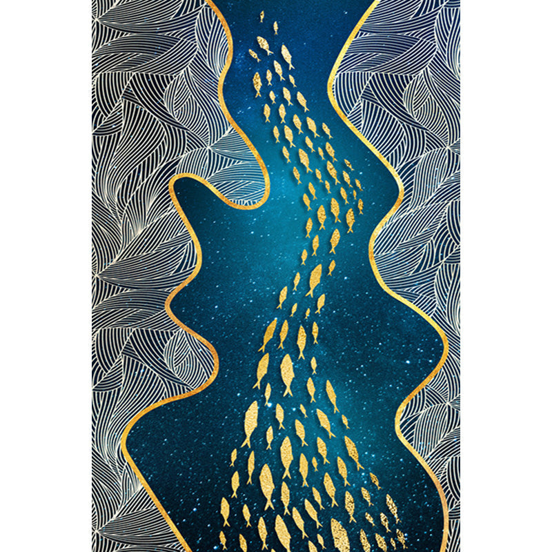 Dark Leaf Print Rug with River Cluster Fishes Polyester Asian Style Carpet Stain Resistant Rug for Living Room Clearhalo 'Area Rug' 'Rug' 1928043