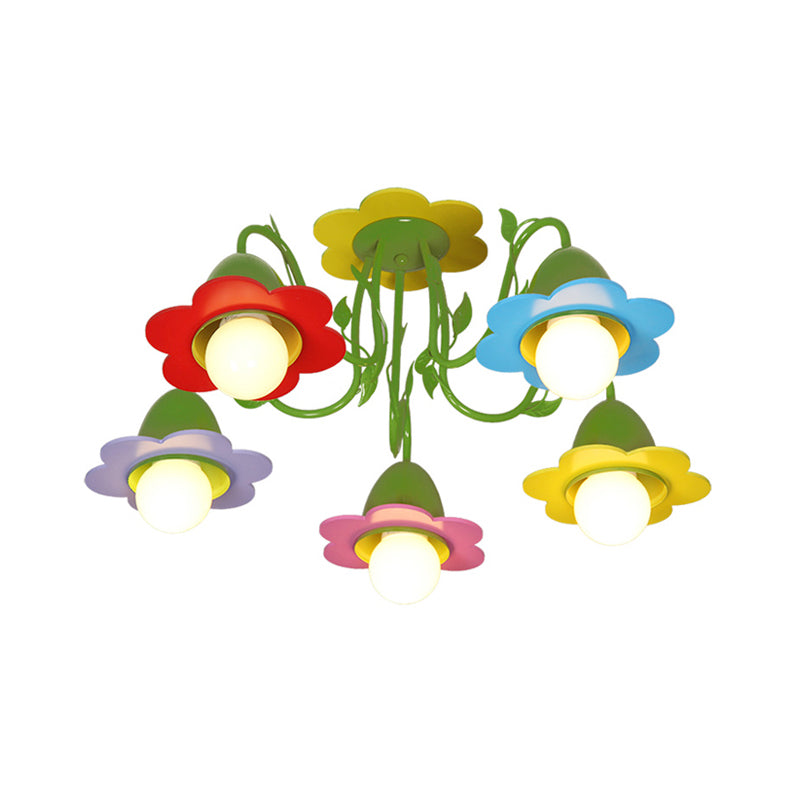 Five Lights Flower Chandelier Lovely Metal Multi-Colored Pendant Light for Kindergarten Clearhalo 'Ceiling Lights' 'Close To Ceiling Lights' 'Close to ceiling' 'Semi-flushmount' Lighting' 193172