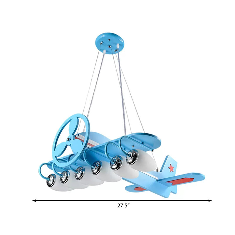 Modern Cool Propeller Airplane Chandelier 6 Lights Wood Suspension Light in Blue for Boys Bedroom Clearhalo 'Ceiling Lights' 'Chandeliers' Lighting' options 193196