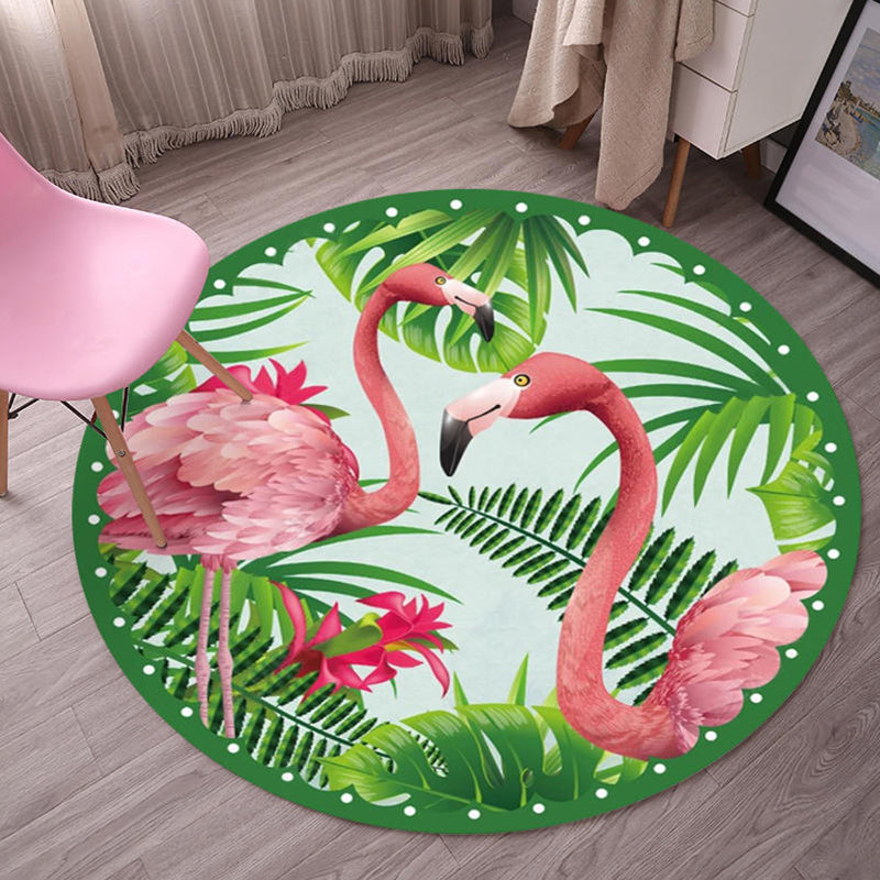 Multicolor Flamingo Pattern Rug Polyester Tropical Rug Anti-Slip Backing Machine Washable Area Rug for Bedroom Green Clearhalo 'Area Rug' 'Rug' 1932096