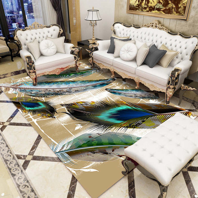 Multi-Color Living Room Rug Tropical Leaf and Feather Pattern Carpet Polyester Pet Friendly Washable Non-Slip Carpet Peacock Green Clearhalo 'Area Rug' 'Rug' 1932103