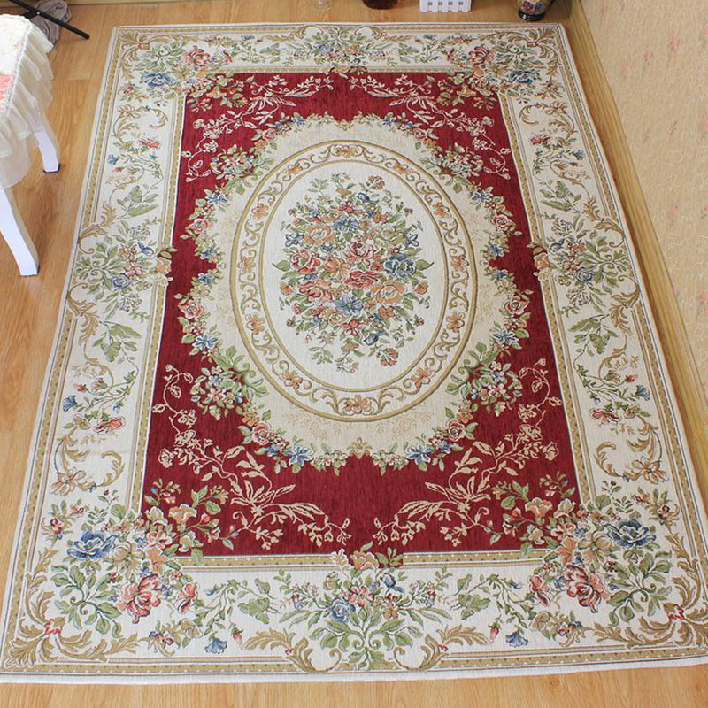 Bud Printed Rug Polyester Traditional Indoor Rug Anti-Slip Washable Pet Friendly Area Rug for Living Room Burgundy Clearhalo 'Area Rug' 'Rugs' 'Vintage' Rug' 1932330