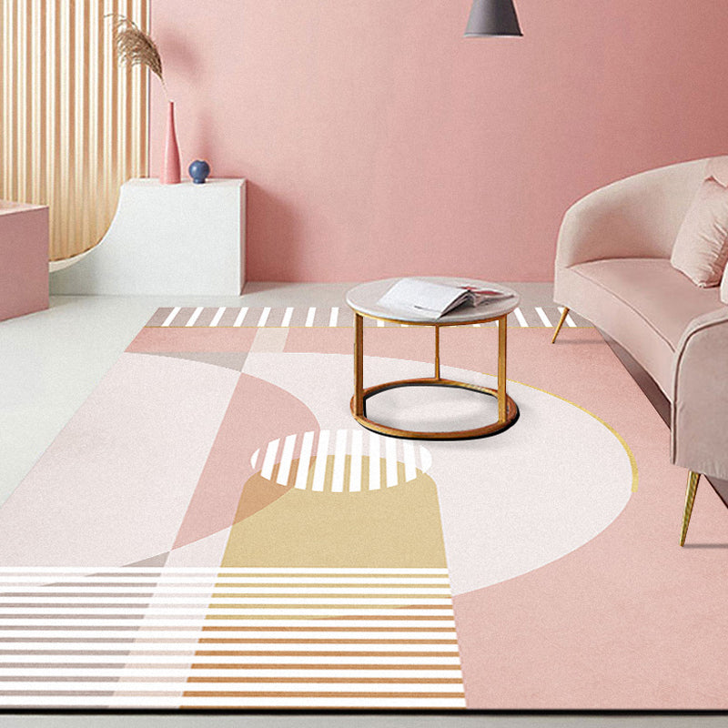 Pink Hall Rug Modernist Colorblock and Striped Pattern Carpet Polyester Pet Friendly Washable Non-Slip Backing Rug Yellow Clearhalo 'Area Rug' 'Rug' 1932390