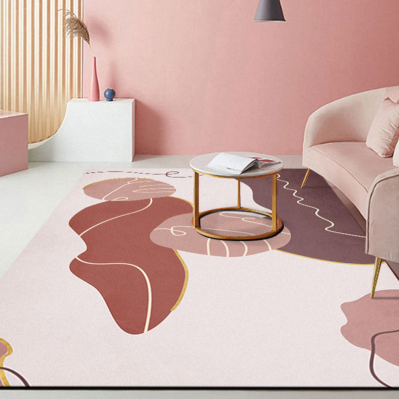 Modern Abstract Rug Pink Polyester Area Rug Pet Friendly Washable Non-Slip Backing Area Rug for Sitting Room Dark Brown Clearhalo 'Area Rug' 'Rug' 1932403