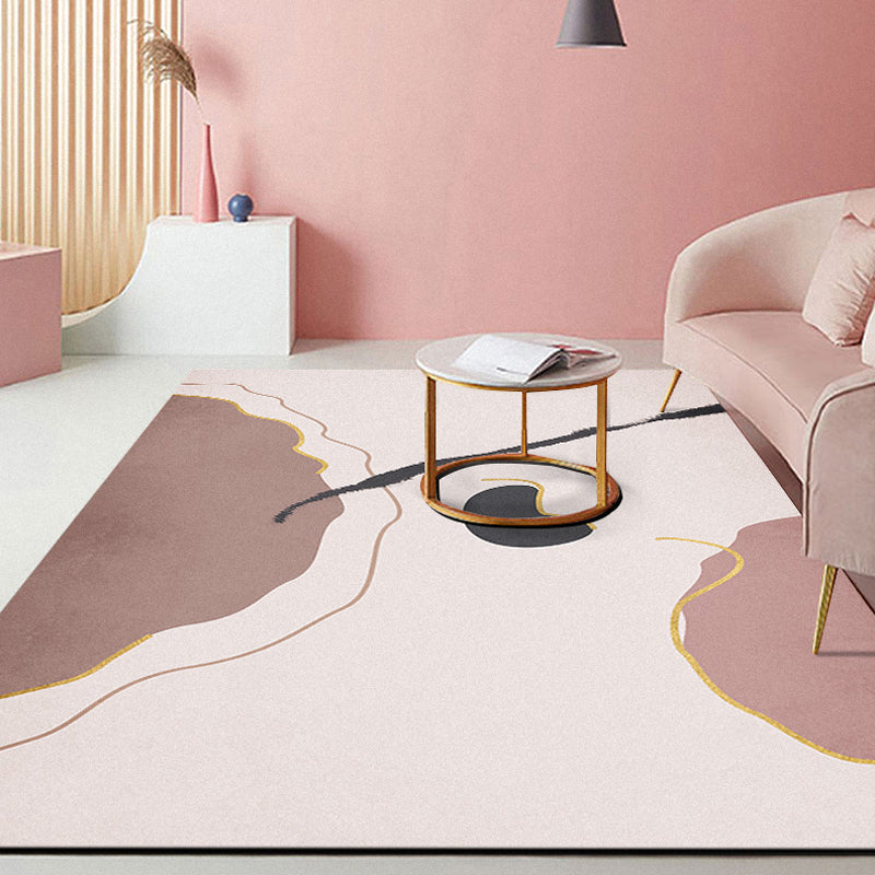 Modern Abstract Rug Pink Polyester Area Rug Pet Friendly Washable Non-Slip Backing Area Rug for Sitting Room Crimson Clearhalo 'Area Rug' 'Rug' 1932404