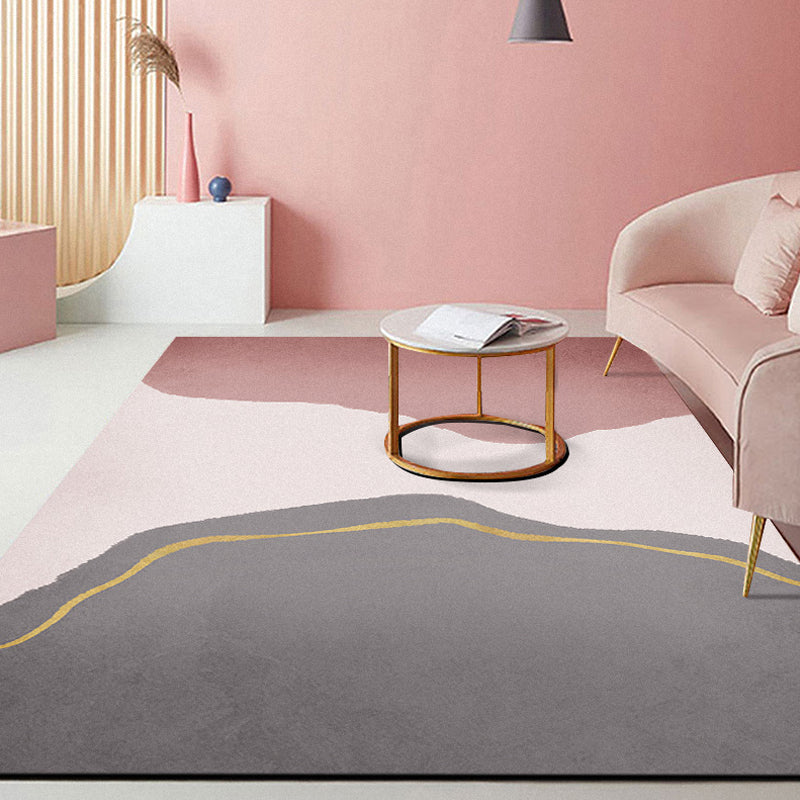 Minimalist Living Room Rug Multi-Color Colorblock Carpet Polyester Anti-Slip Backing Pet Friendly Washable Area Rug Pink Clearhalo 'Area Rug' 'Rug' 1932416