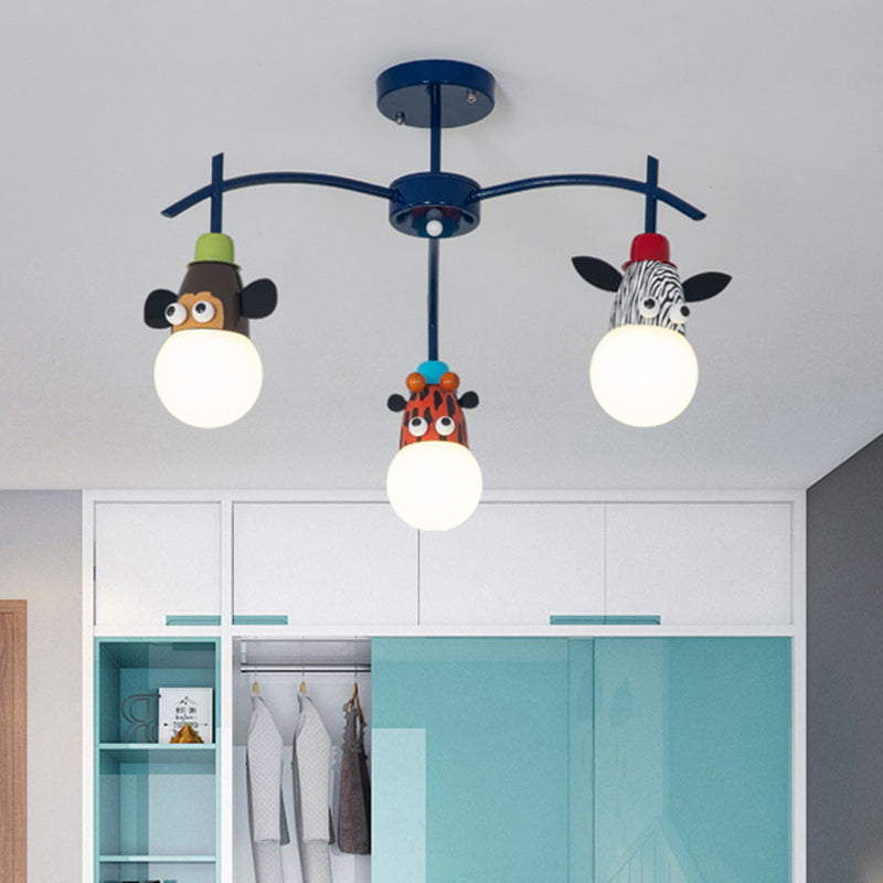 Kids Dark Blue Semi Flushmount Light Animal Metal Ceiling Light for Foyer Bathroom 3 Blue Clearhalo 'Ceiling Lights' 'Close To Ceiling Lights' 'Close to ceiling' 'Semi-flushmount' Lighting' 193271
