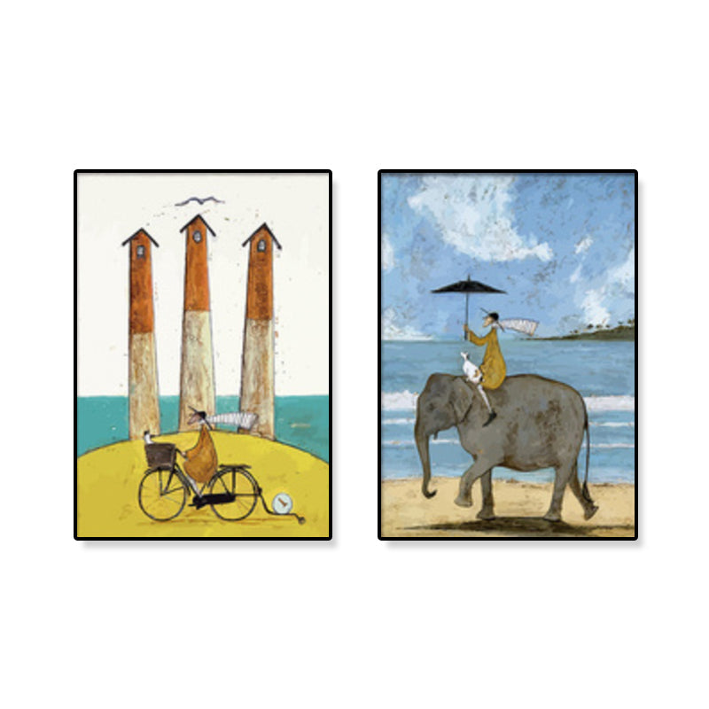 Kids Illustration Sightseeing Canvas Print Soft Color Textured Wall Art, Set of 2 Clearhalo 'Art Gallery' 'Canvas Art' 'Kids' Arts' 1932932